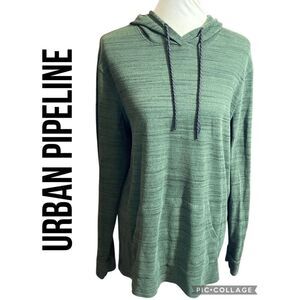 Urban Pipeline Men’s Lightweight Green Pullover Hoodie With Kangaroo Pocket Size